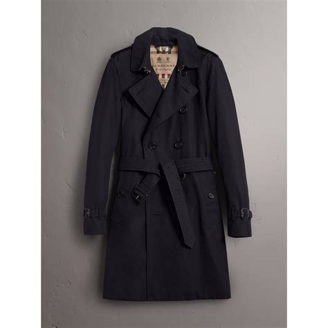 burberry sandringham mid trench coat navy|burberry trench coat men's navy.